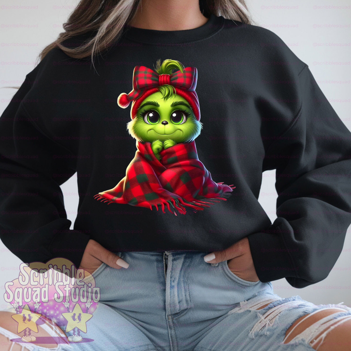 COZY GRINCH IN PLAID PNG