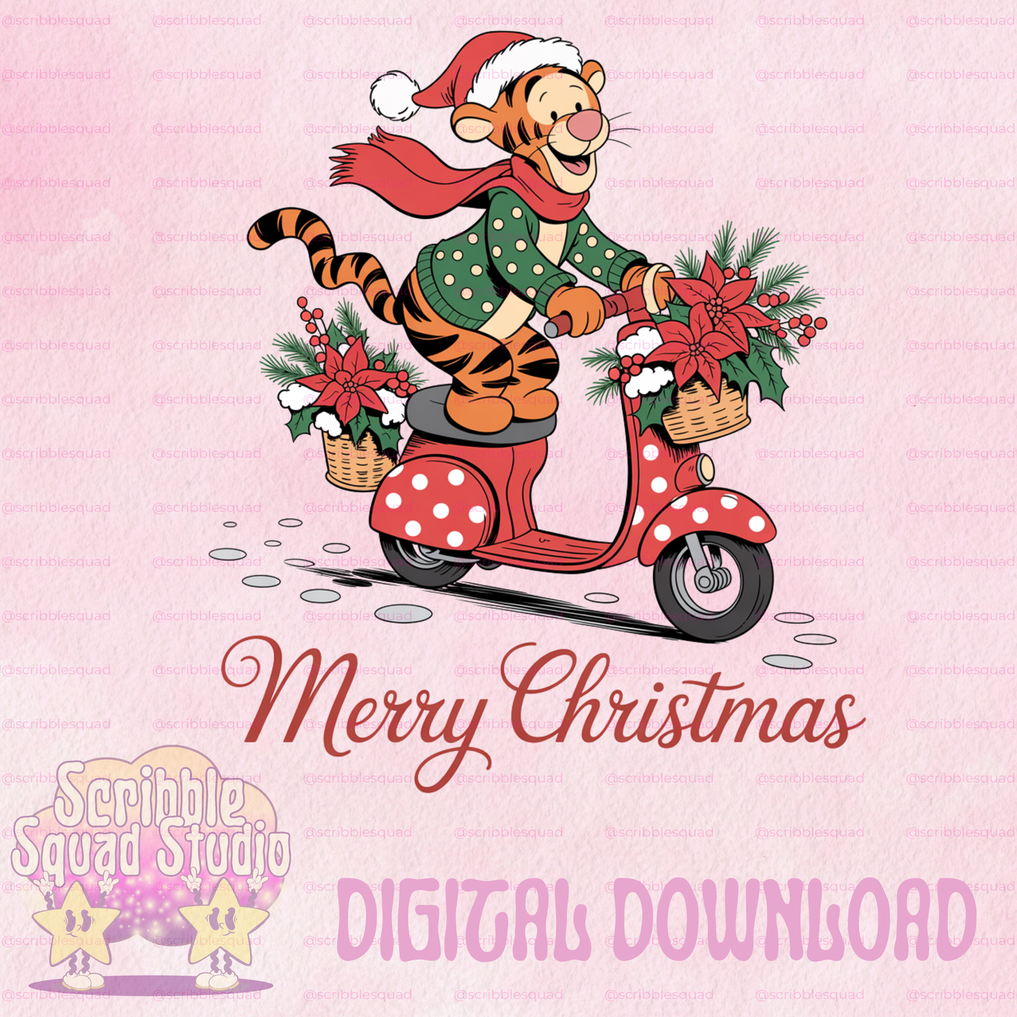 CHRISTMAS TIGGER MOPED PNG