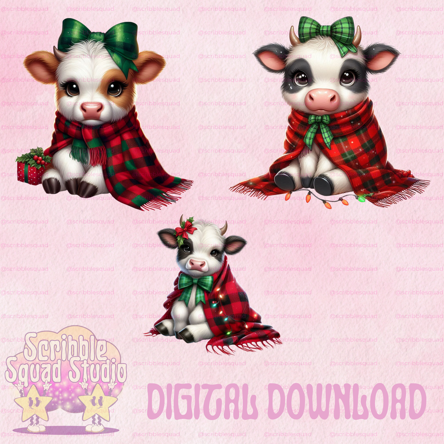 CUTE CHRISTMAS COW BUNDLE PNG