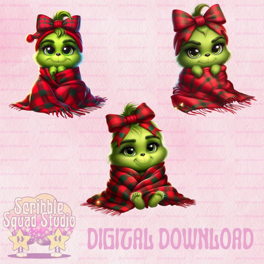 COZY GRINCH IN PLAID PNG