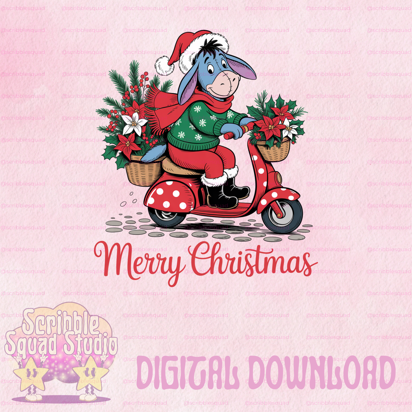 EEYORE MOPED FESTIVE PNG