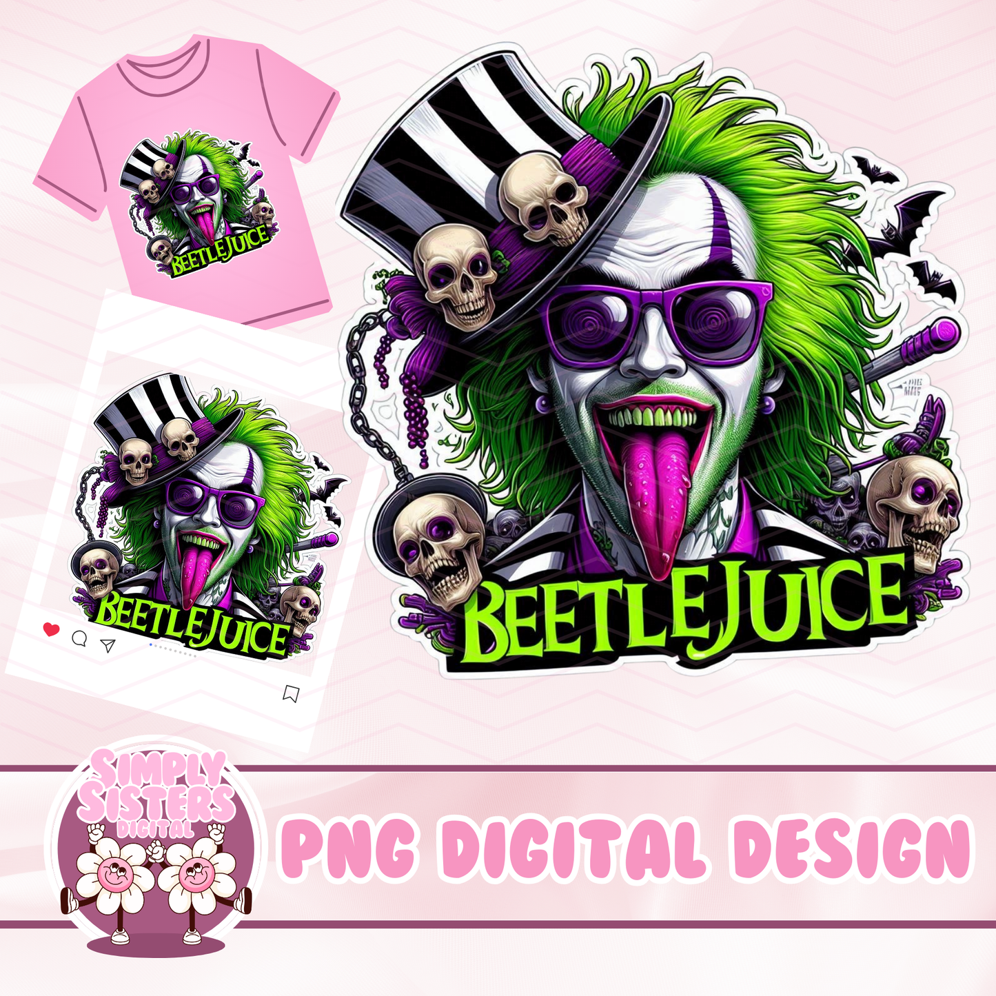 BEETLEJUICE AND SKULLS PNG