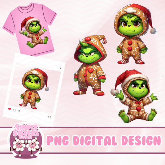 GRINCH IN A GINGERBREAD ONESIE
