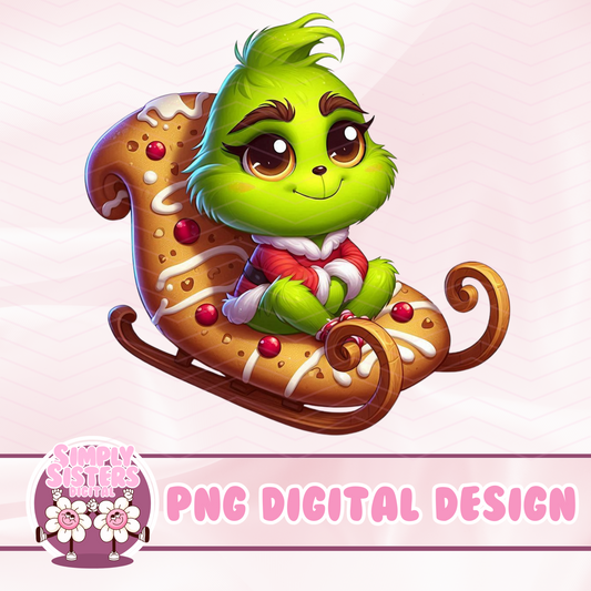 CUTE GRINCH RIDING A SLEIGH PNG